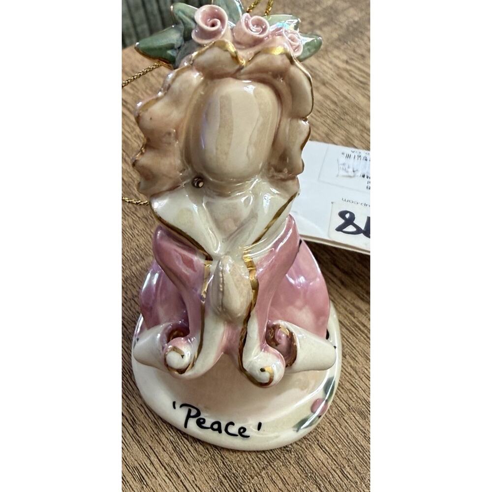 2001 Blue Sky Clayworks Pink PEACE Angel Figurine 3.2" tall x 2" x 1.8"